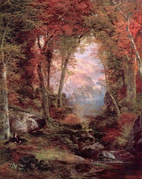 Bosque Painting - El bosque otoñal bajo el paisaje de los árboles Thomas Moran